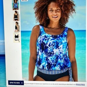 NWT Tie Dye Side Tie Blouson Tankini Top